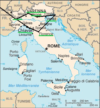 Carte du voyage en Italie du nord
