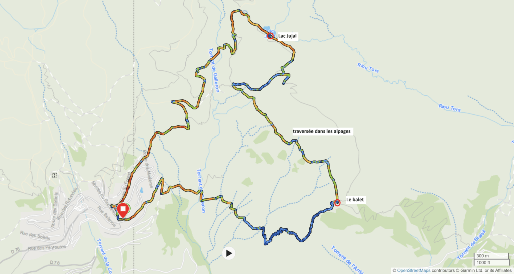 Tracé Traversée du Queyrelet Lac Jujal