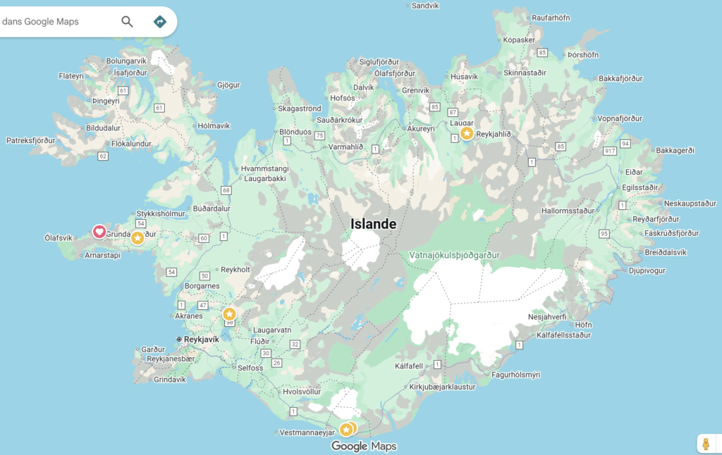 Carte Islande Aurores boréales Carte Islande Aurores boréales