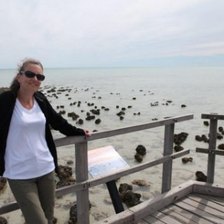 Sandrine devant des stromatolites à Hamelin Pool en Australie